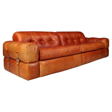 Monumental Distressed Cognac Leather Italian Modern Sofa At 1stdibs