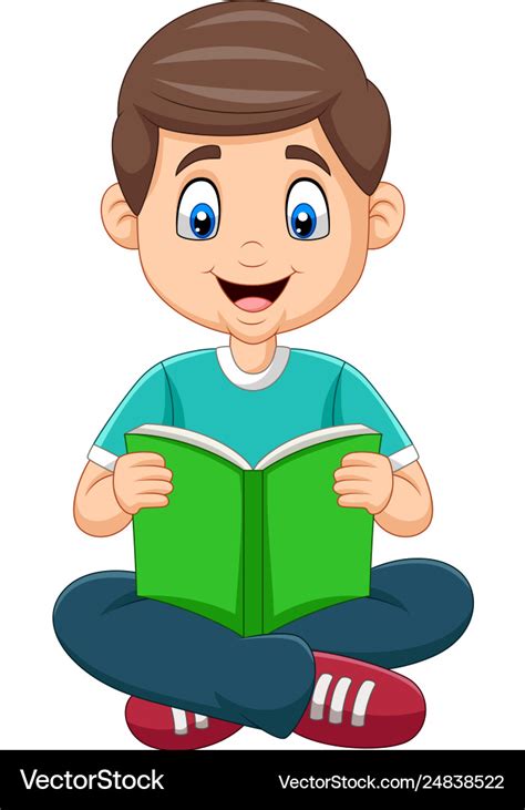 Cartoon Boy Reading A Book Royalty Free Vector Image