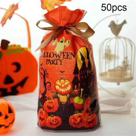 50pcs Halloween Candy Bags With Ribbons Cookie Packaging