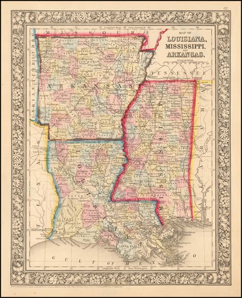 Map Of Louisiana Mississippi And Arkansas Barry Lawrence Ruderman