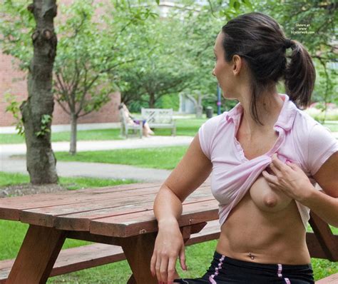 Woman Flashing Her Breast At Picnic Table February 2012 Voyeur Web Hall Of Fame