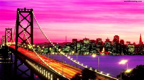 Golden Gate Bridge Sunset Purple Sky City Bridges Landscape