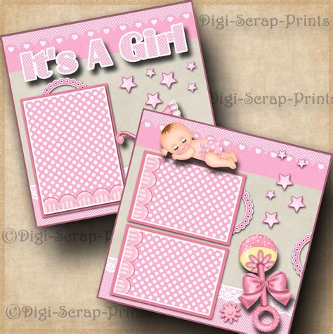 Its A Girl Baby 2 Pre Made Scrapbook Pages Layout Paper Piecing