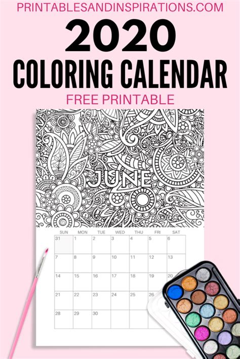 Free Printable 2020 Coloring Calendar Pages Printables And