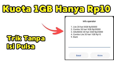 Dengan menggunakan trik pertama ini, anda memiliki kesempatan untuk mendapatkan kuota internet indosat ooredoo sebesar 10gb secara gratis. Cara Dapat Kuota 1GB Telkomsel Harga Rp10 tanpa isi ulang ...