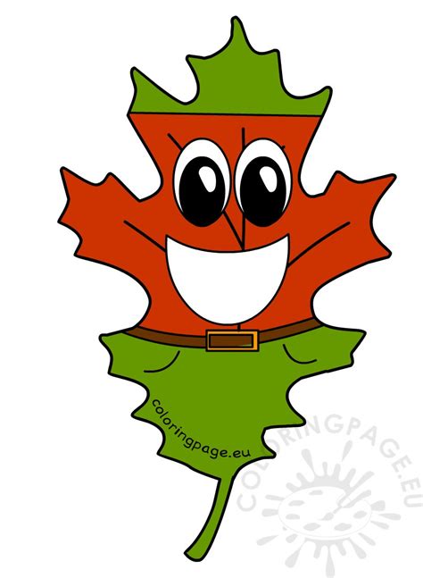 Cartoon Autumn Leaf Smiling Coloring Page