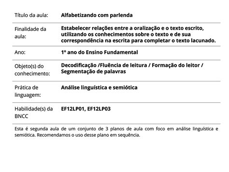 Alfabetização Plano De Aula