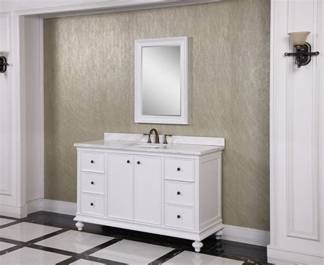55 to 60 inch bathroom vanities can make a truly grand statement in your contemporary bathroom, with ample storage room within the cabinet itself and plenty of counter space regardless of whether you opt for a single or double sink model. 60 Inch Single Sink Bathroom Vanity in White UVLFWB197166060