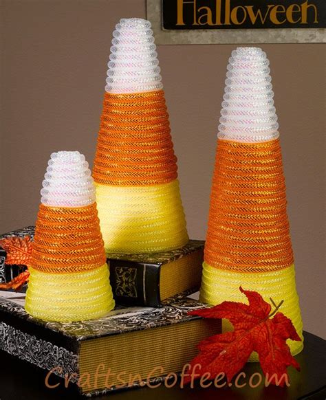 Fun Easy Candy Corn Craft Made With Styrofoam Cones And Deco Mesh Tubing Love These Craftsnc