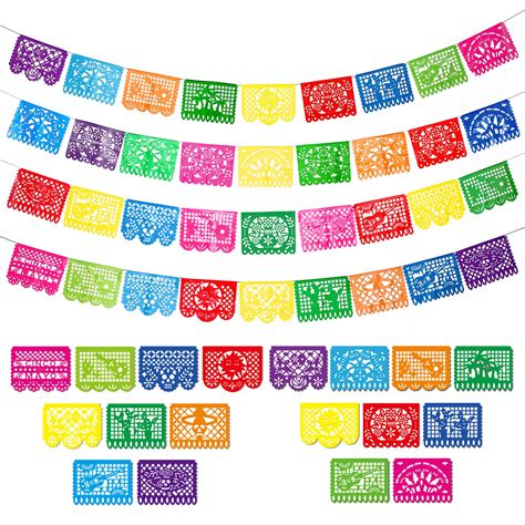 Buy 4 Packs Mexican Party Banner Large Plastic Papel Picado Banner