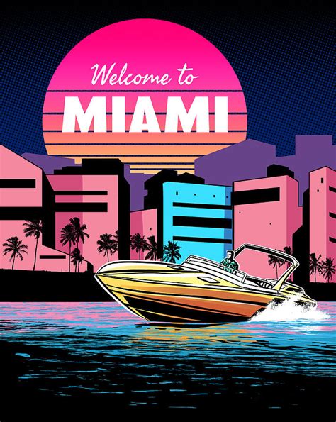 80s Miami Vaporwave Sunset Florida Digital Art By Dariusz Radecki