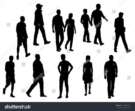 Vector Silhouettes Men And Women Standing And Walking Business People