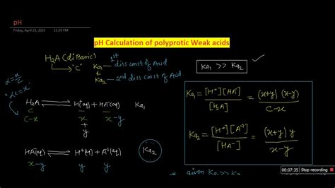 Ionic Equilibrium Ph Calculation Of Polyprotic Acid Youtube