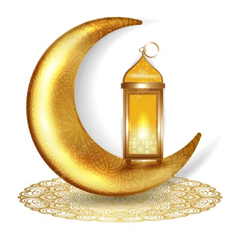 Hermosa Luna Creciente Dorada Con Linterna Para Eid Y Ramadan Mubarak Png Luna De La Media