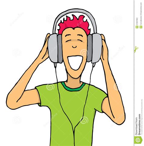 Guy Listening Music On Huge Headphones Stock Photos