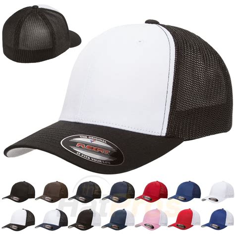 Flexfit® 6511 Trucker Mesh Baseball Cap Plain Blank Hat Curved Visor