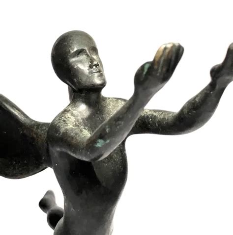 Vintage Bronze Post Modern Winged Nude Figure Study Sculpture Stone