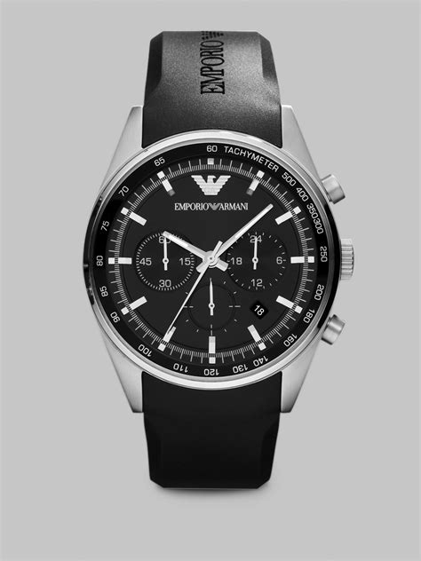 Emporio Armani Stainless Steel Chronograph Watch In Black For Men Lyst