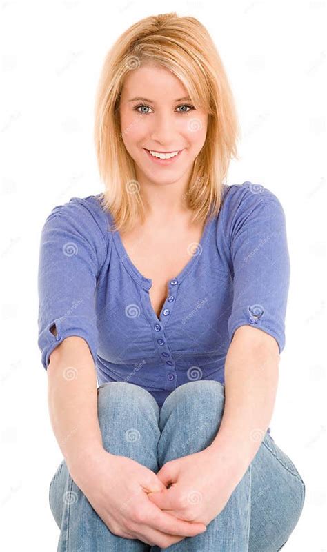 Beautiful Smiling Blonde Sitting Down And Relaxing Stock Image Image Of Girl Face 4706177