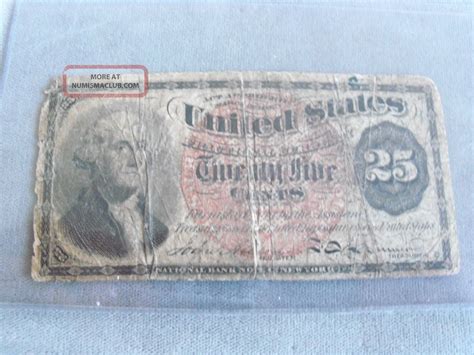 Us Fractioal Note 25 Cents George Washington Red Seal Post Civil War Note