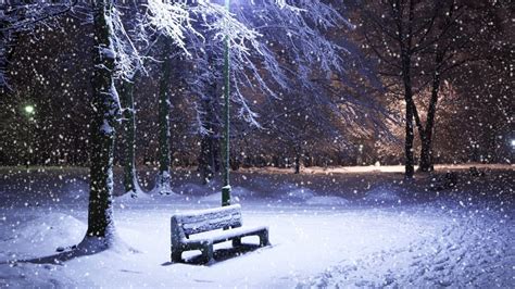 🥇 Light Landscapes Nature Winter Snow Bench Parks Snowfall Wallpaper