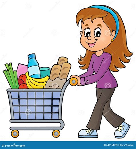 woman with full shopping cart stock vector image 64616132