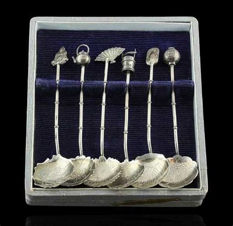 Vintage Sterling Silver Japanese Figural Tea Spoon Set