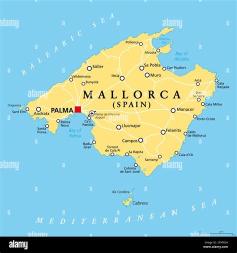 Mallorca Political Map With Capital Palma And Important Towns Majorca