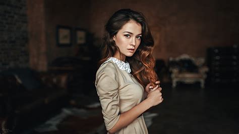 Georgy Chernyadyev Women Brunette Anastasia Zonova Dress P Long Hair Hd Wallpaper
