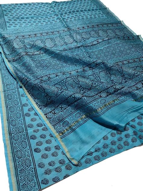 Blue Chanderi Silk Hand Block Print Saree 65m At Rs 1850 In Chanderi