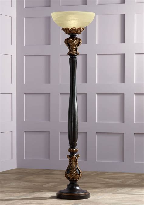 Traditional Torchiere Floor Lamp Carved Wood Finish Dimmer For Living Room Light 736101793496 Ebay