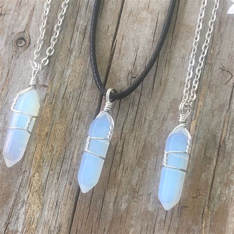 Opalite Necklace Wire Wrapped Crystal Necklace Crystal Man Etsy