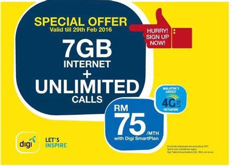 Digi broadband 30 prepaid enables you to access the internet at a data quota of 20gb for rm 30 per month. Digi offers 7GB internet quota and unlimited calls for ...