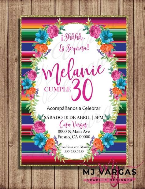 Invitacion De Cumpleaños Para Ella De Fiesta Mexicana Etsy México