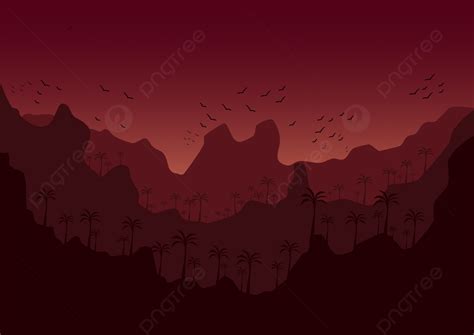 Cartoon Landscape Mountain Vector Sunset Nature Background Mountain