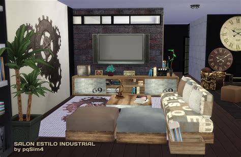 Sims 4 Ccs The Best Industrial Living Set By Pqsim4