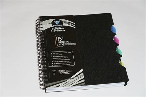 Black Spiral 5 Subject Notebook A4 Size 300 Single Ruled Pages 70