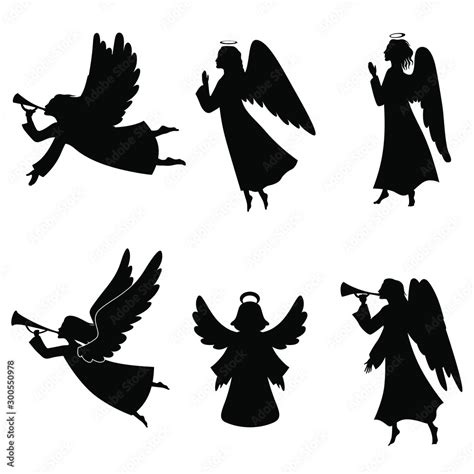 Set Of Silhouettes Of Angels Stock Vector Adobe Stock