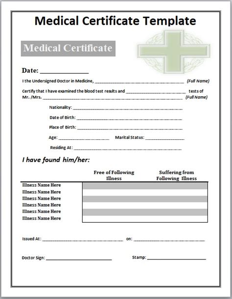 Free Medical Certificate Templates Free Word Templates
