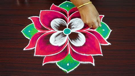 Simple Rangoli For Kids With 7x5x1 Dots Colour Flower Kolam Muggulu