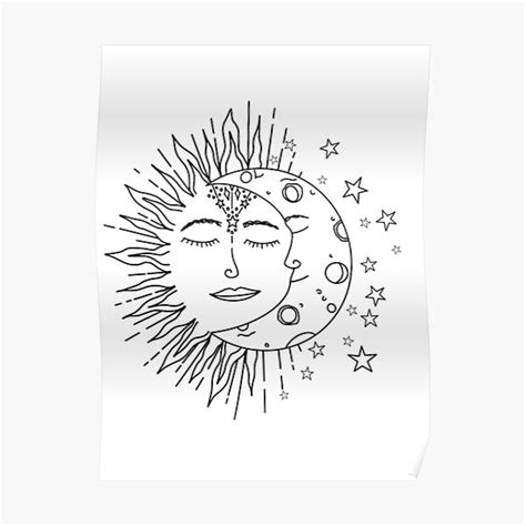 Celestial Sun Moon Black And White Poster By Cmorrison12345 Redbubble