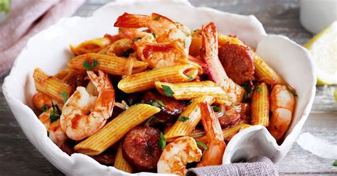 Baked to crispy and golden perfection. Penne with chorizo & prawns
