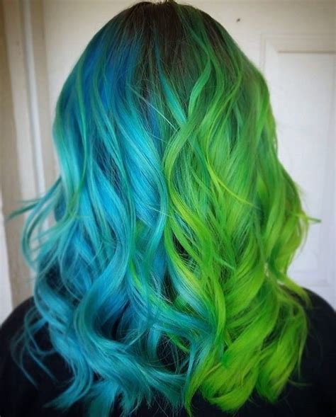 Hairdare Color Green Bluehair Split Dyed Hair Green Hair Colors