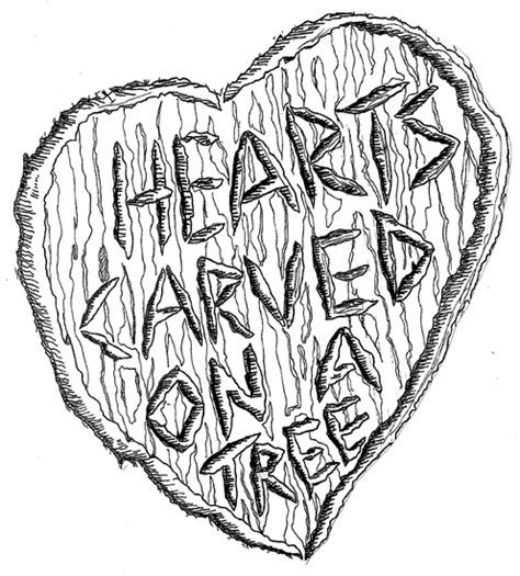 Heart Carved In Tree Drawing