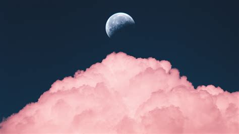 Download 2560x1440 Pink Clouds Moon Shiny Wallpapers For