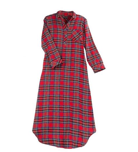 Womens Classic Stewart Plaid Flannel Nightgown Red Red Ct115eccnor