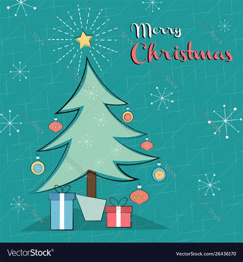 Merry Christmas Card Retro Pine Tree With Ts Vector Image