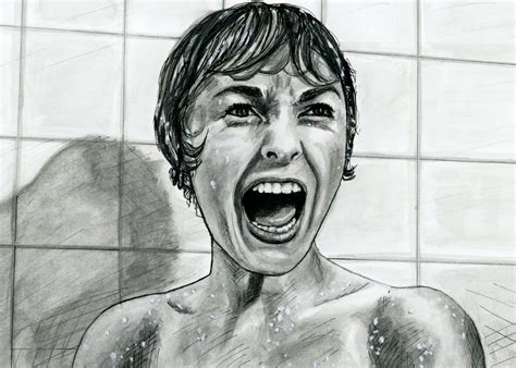 Psycho Bathroom Scene Cotten Giclee Print Scene Male Sketch