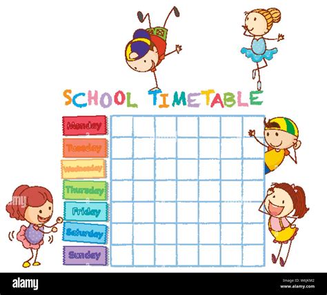 School Time Table With Doodle Children Illustration Stock Vector Image