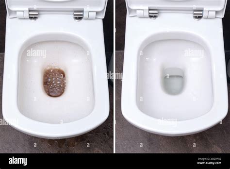 Toilet In The Bathroom Before And After Cleaning The Blockage Dirty